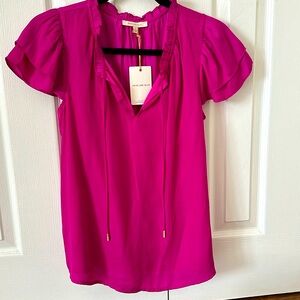 Skies Are Blue Satin Ruffle Top Orchid size Small